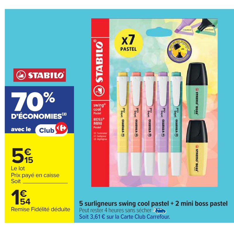 5 surligneurs swing cool pastel + 2 mini boss pastel