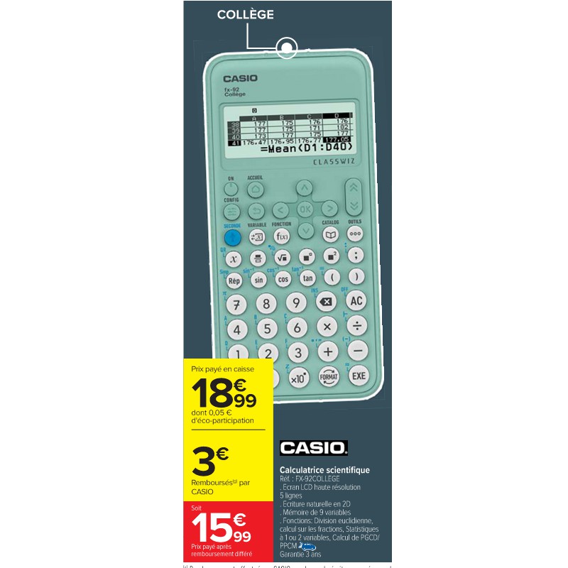 Calculatrice scientifique CASIO Cora La rentrée à petit prix