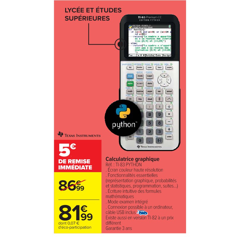 Calculatrice graphique TEXAS INSTRUMENT Cora La rentrée à petit prix