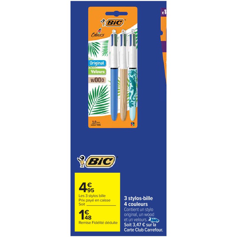 3 stylos-bille 4 couleurs BIC